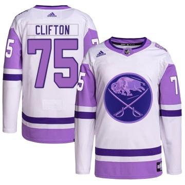 Authentic Adidas Men's Connor Clifton Buffalo Sabres Hockey Fights Cancer Primegreen Jersey - White/Purple