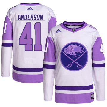 Authentic Adidas Men's Craig Anderson Buffalo Sabres Hockey Fights Cancer Primegreen Jersey - White/Purple