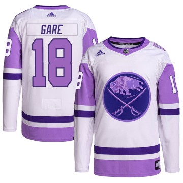 Authentic Adidas Men's Danny Gare Buffalo Sabres Hockey Fights Cancer Primegreen Jersey - White/Purple