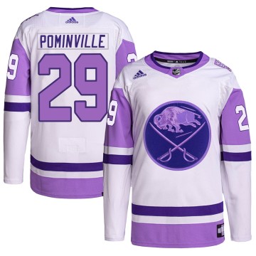 Authentic Adidas Men's Jason Pominville Buffalo Sabres Hockey Fights Cancer Primegreen Jersey - White/Purple