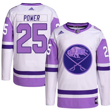 Authentic Adidas Men's Owen Power Buffalo Sabres Hockey Fights Cancer Primegreen Jersey - White/Purple