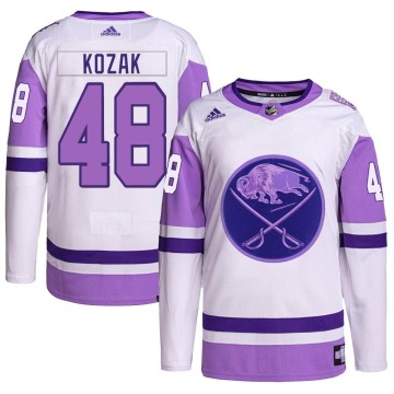 Authentic Adidas Men's Tyson Kozak Buffalo Sabres Hockey Fights Cancer Primegreen Jersey - White/Purple