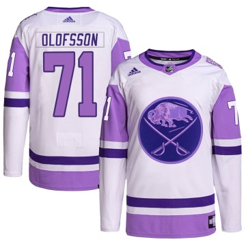 Authentic Adidas Men's Victor Olofsson Buffalo Sabres Hockey Fights Cancer Primegreen Jersey - White/Purple