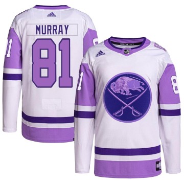 Authentic Adidas Youth Brett Murray Buffalo Sabres Hockey Fights Cancer Primegreen Jersey - White/Purple