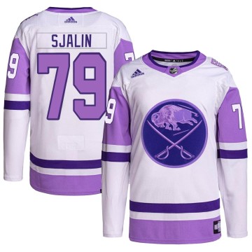 Authentic Adidas Youth Calle Sjalin Buffalo Sabres Hockey Fights Cancer Primegreen Jersey - White/Purple