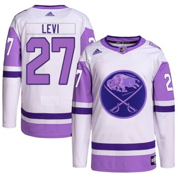 Authentic Adidas Youth Devon Levi Buffalo Sabres Hockey Fights Cancer Primegreen Jersey - White/Purple