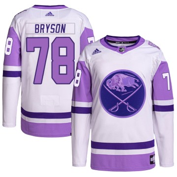 Authentic Adidas Youth Jacob Bryson Buffalo Sabres Hockey Fights Cancer Primegreen Jersey - White/Purple