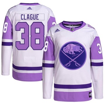 Authentic Adidas Youth Kale Clague Buffalo Sabres Hockey Fights Cancer Primegreen Jersey - White/Purple