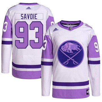 Authentic Adidas Youth Matthew Savoie Buffalo Sabres Hockey Fights Cancer Primegreen Jersey - White/Purple