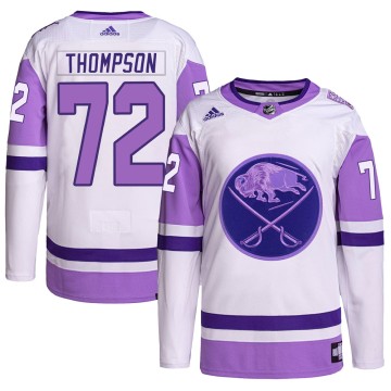 Authentic Adidas Youth Tage Thompson Buffalo Sabres Hockey Fights Cancer Primegreen Jersey - White/Purple