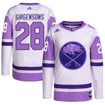 Authentic Adidas Youth Zemgus Girgensons Buffalo Sabres Hockey Fights Cancer Primegreen Jersey - White/Purple